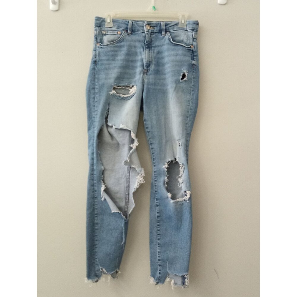 &Denim by H&M High Waist Destructed Jeans with Raw Hem Size 29